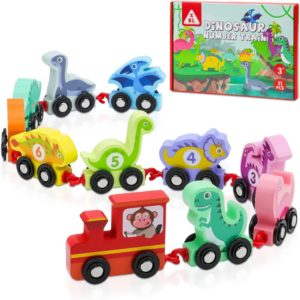gioco del trenino numerato a forma di dinosauri
